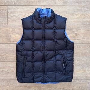 Lands End Goose down Reversible Puffer Vest Mens Medium Navy & Carolina Blue